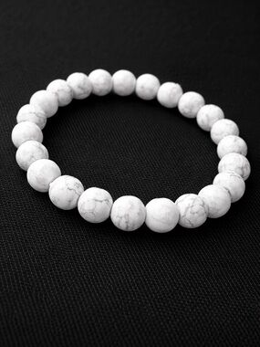 White Marble Howlite Beaded Stretch Bracelet Minimalist Stone Jewelry